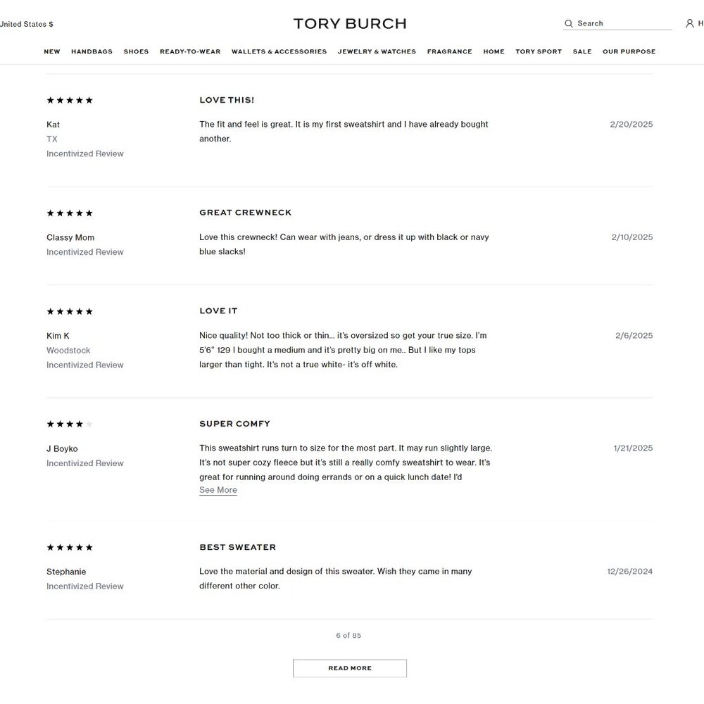 Tory Burch HEAVY FRENCH TERRY LOGO CREWNECK Sweater Sweatshirt White XS - Picture 15 of 16